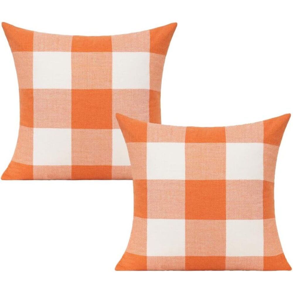 26x26 Inch Set of 2 Farmhouse Buffalo Check Plaids Throw Pillow Covers orange